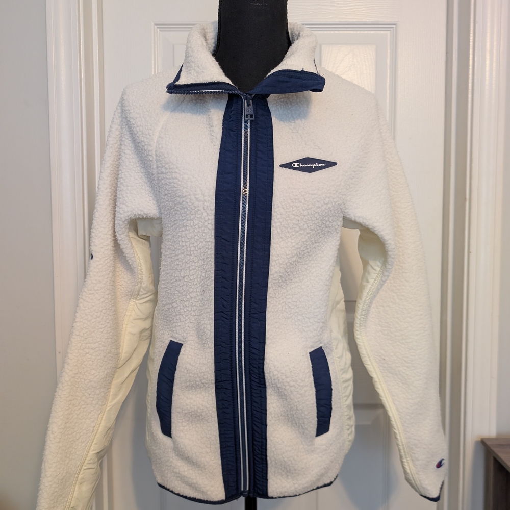 Champion Women's White and Blue Fleece Jacket